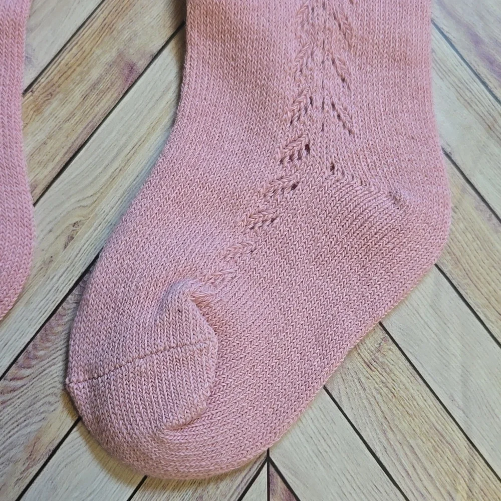 Boho Baby Girl Knee High Blush Pink Trouser Socks Satin Bowknot Ruffle Accessory